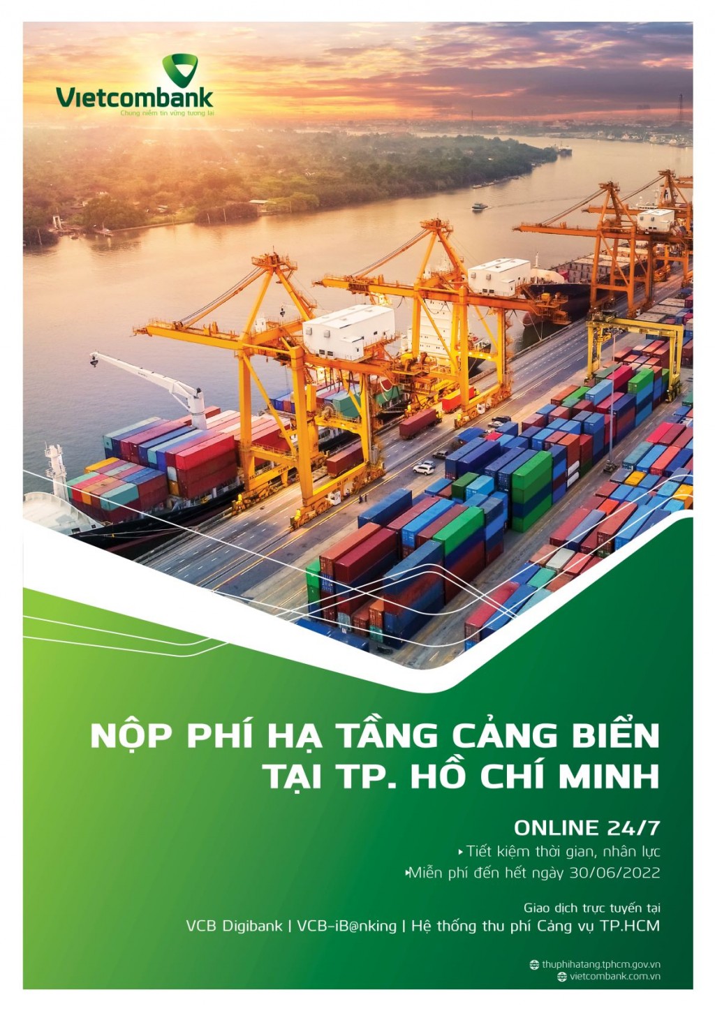 Vietcombank cung cấp dịch vụ nộp phí hạ tầng cảng biển online 24/7 tại TP HCM