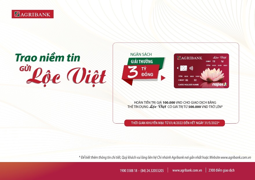 Thẻ tín dụng nội địa Lộc Việt của Agribank mở ưu đãi lớn nhất năm