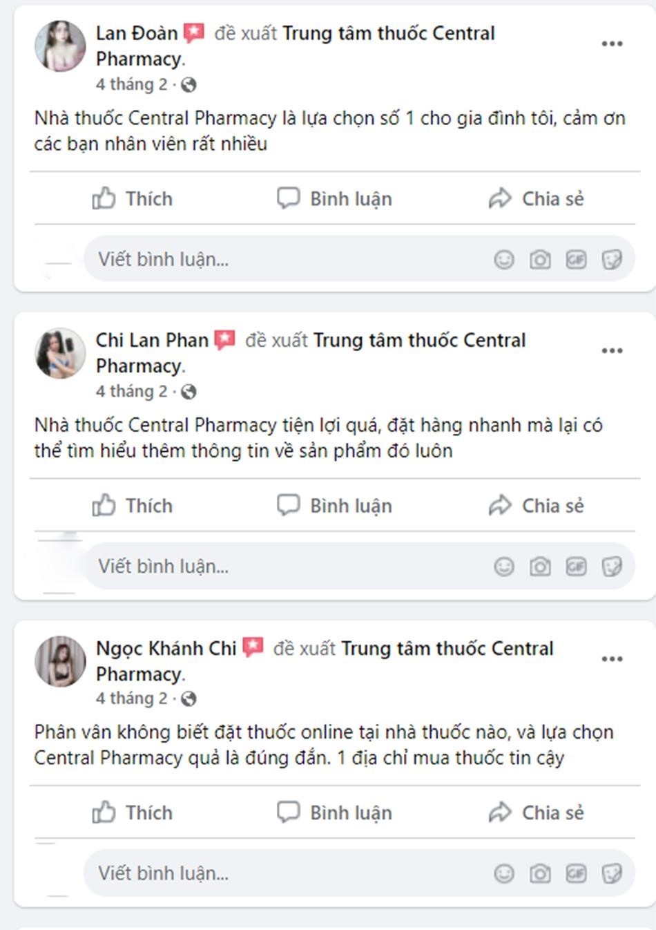 Trang Fanpage Trung Tâm Thuốc Central Pharmacy được nhiều khách hàng tin tưởng lựa chọn