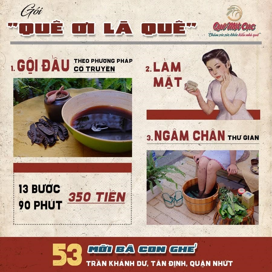 Tặng mẹ 90 phút thư giãn với liệu pháp chăm sóc chuẩn “thời xưa” với bồ kết tươi, dược liệu và tinh dầu thiên nhiên. Nguồn ảnh: Quê Một Cục.