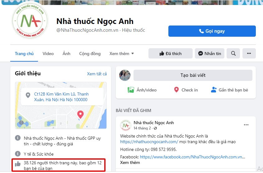 Hình ảnh Fanpage của Nhà Thuốc Ngọc Anh