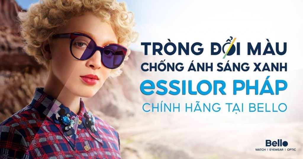 Tròng kính đổi màu chống ánh sáng xanh Essilor Pháp chính hãng tại Bello