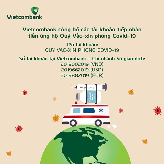 Vietcombank miễn phí cho toàn bộ giao dịch chuyển tiền tới Quỹ vắc-xin phòng chống Covid-19