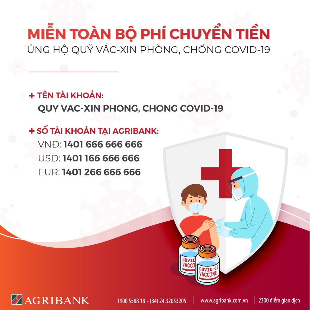 Agribank công bố tài khoản tiếp nhận ủng hộ Quỹ vắc-xin phòng chống Covid-19