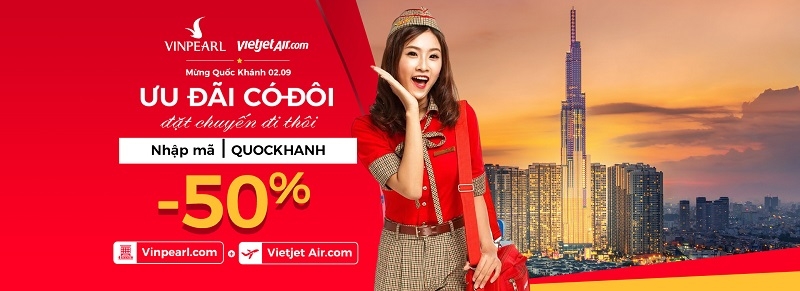 Ưu đãi 50% giá phòng Vinpearl khi bay Vietjet Air