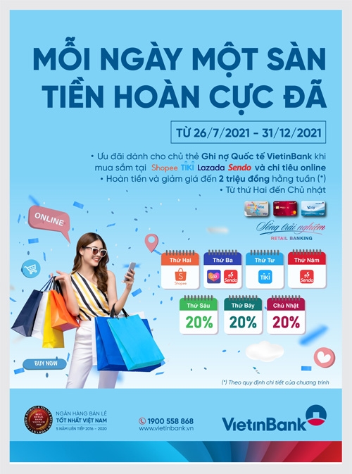 Nhanh tay mua sắm “Mỗi ngày một sàn - Tiền hoàn cực đã” cùng VietinBank