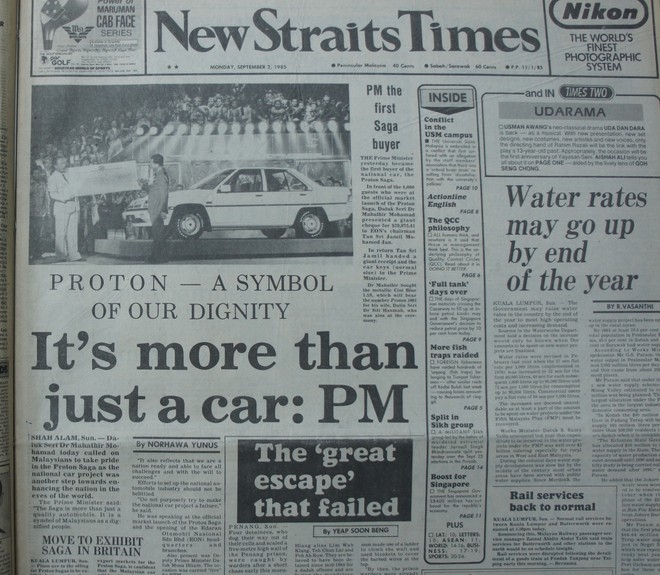 Tờ New Straits Times dành trang chủ để tôn vinh hãng xe Proton như một biểu tượng của ngành công nghiệp Malaysia