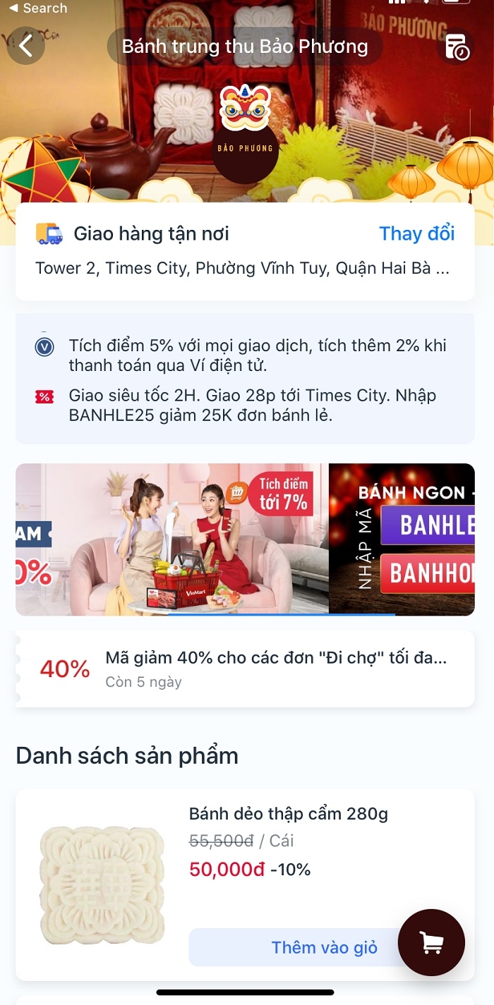 Khách hàng có thể dễ dàng mua bánh Bảo Phương trên ứng dụng VinID