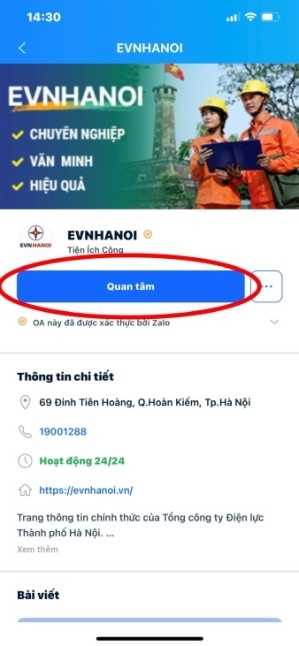 Truy cập EVNHANOI trên Zalo, khách hàng nhận tối đa lợi ích