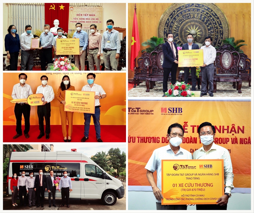 T&T Group và Ngân hàng SHB trao tặng 8 xe cứu thương cho 8 tỉnh, thành, bao gồm: Cần Thơ, Vĩnh Long, An Giang, Đồng Tháp, Kiên Giang, Cà Mau, Long An và Sóc Trăng với tổng trị giá gần 7 tỷ đồng.
