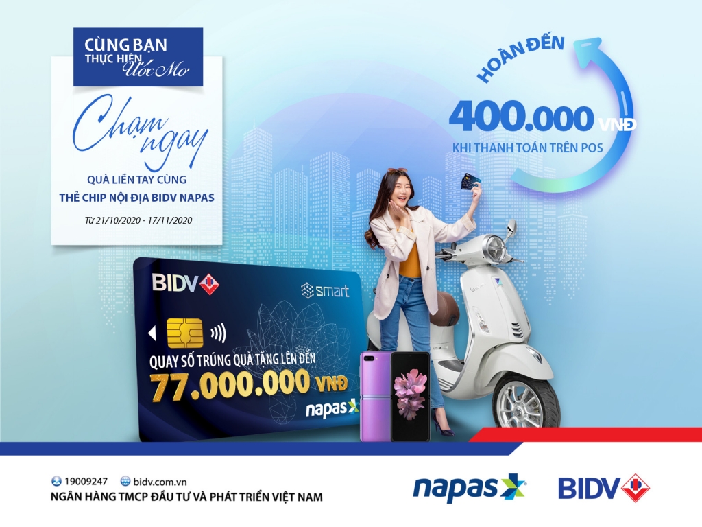 Cơ hội trúng Vespa Primavera cùng thẻ chip nội địa BIDV Smart