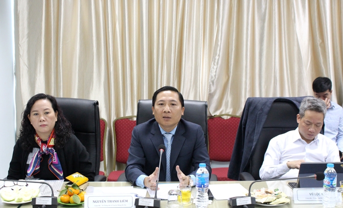Giám đốc Sở Thông tin và Truyền thông Hà Nội Nguyễn Thanh Liêm phát biểu tại buổi làm việc