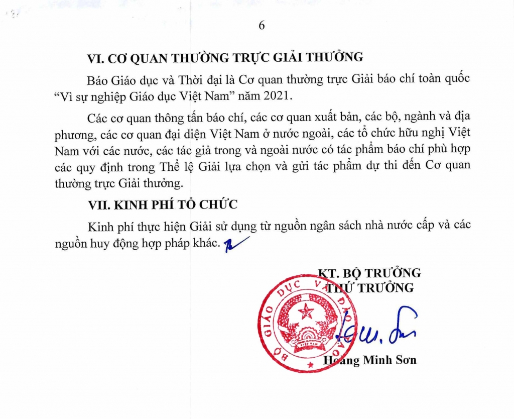 Thể lệ Giải báo chí toàn quốc &amp;quot;Vì sự nghiệp Giáo dục Việt Nam&amp;quot; năm 2021