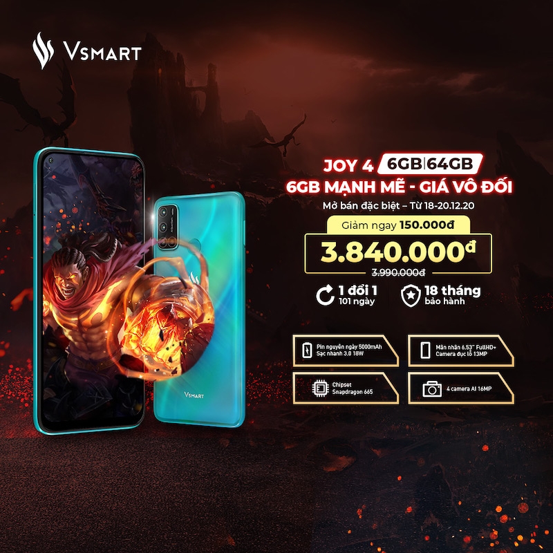 Vsmart Joy 4 có thêm bản 6GB RAM giá tốt nhất phân khúc