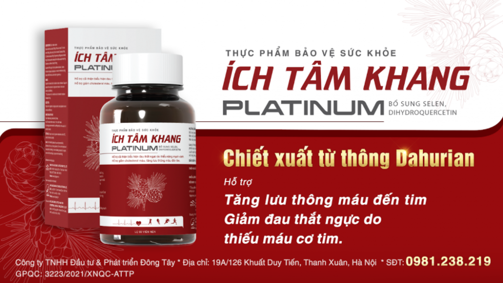 TPBVSK Ích Tâm Khang Platinum hỗ trợ tăng lưu thông máu đến tim, giảm đau thắt ngực do thiếu máu cơ tim