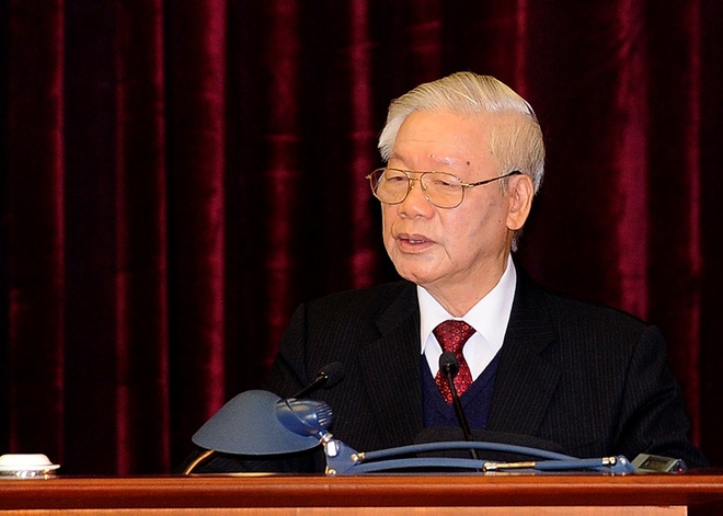 Tổng Bí thư, Chủ tịch nước Nguyễn Phú Trọng phát biểu bế mạc Hội nghị Trung ương 15. Ảnh VGP