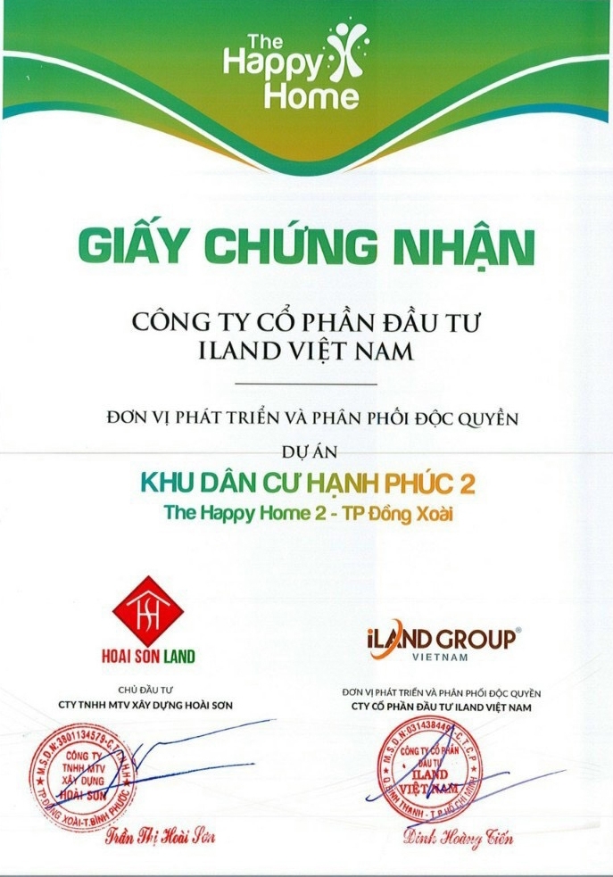 Giấy chứng nhận Công ty Hoài Sơn với Công ty Iland Việt Nam