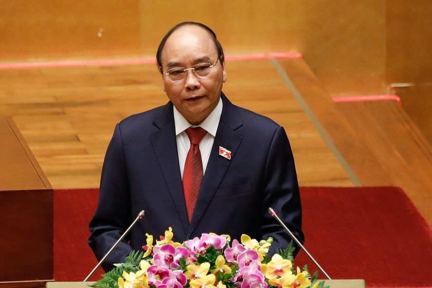 Chủ tịch Nước Nguyễn Xuân Phúc phát biểu sau khi tuyên thệ. Ảnh: VGP
