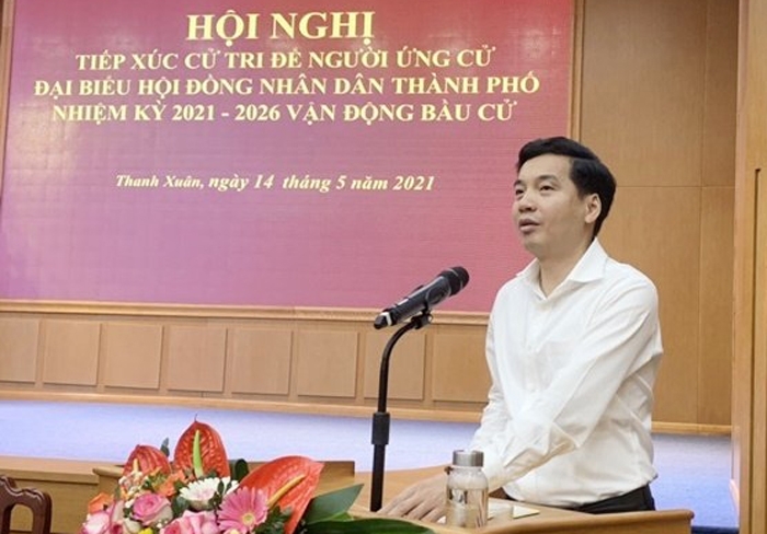 Bí thư Quận ủy Thanh Xuân Nguyễn Việt Hà phát biểu tại hội nghị