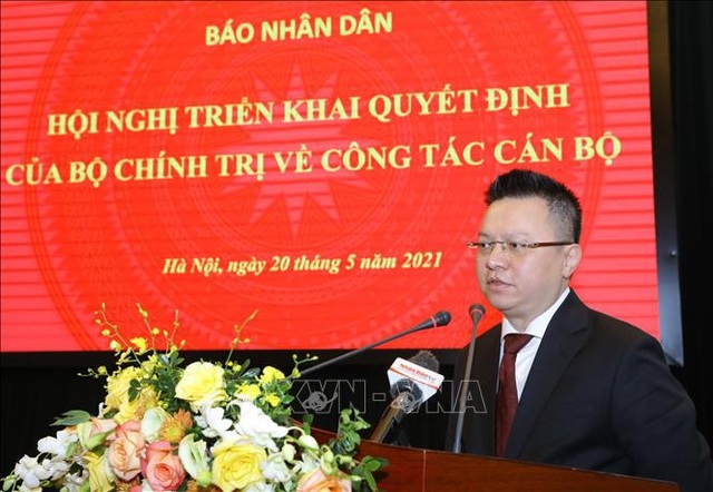 Tân Tổng Biên tập Báo Nhân Dân Lê Quốc Minh phát biểu. (Ảnh: Nguyễn Điệp - TTXVN).