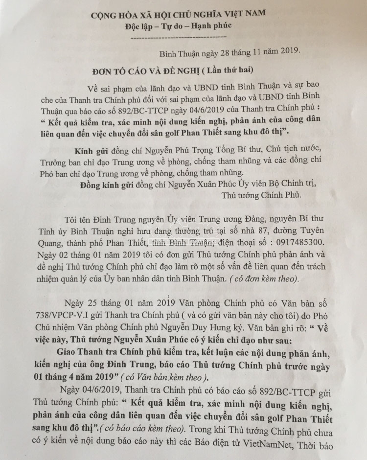 ông Đinh Trung, nguyên UVTW Đảng, nguyên Bí Thư tỉnh ủy Bình Thuận, ông Mai Văn Tam, nguyên Chánh Thanh tra Sở TN&MT Bình Thuận, liên quan đến những dấu hiệu sai phạm trong việc chuyển đổi mục đích sử dụng đất