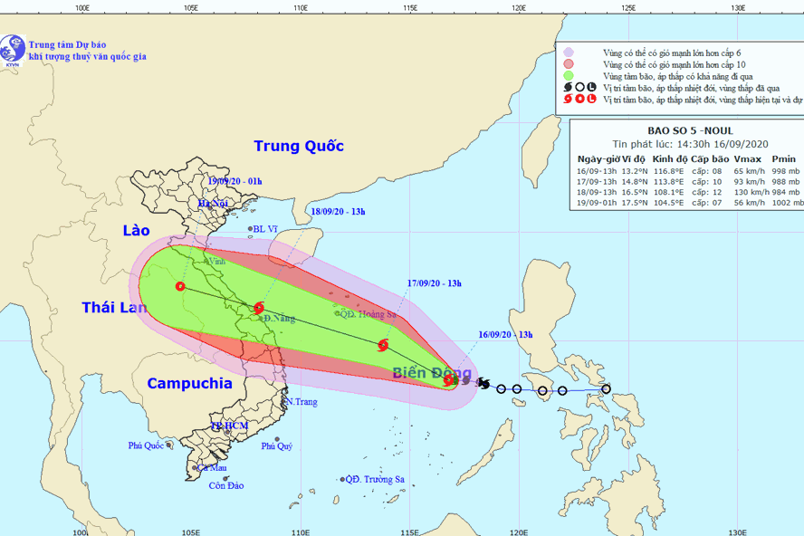 Tin bão mới nhất: Bão số 5 Noul hướng thẳng Quảng Bình - Đà Nẵng