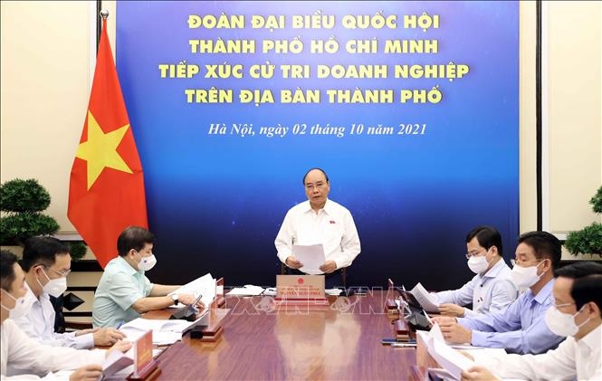 Chủ tịch nước Nguyễn Xuân Phúc phát biểu tại điểm cầu Hà Nội. Ảnh: Thống Nhất/TTXVN