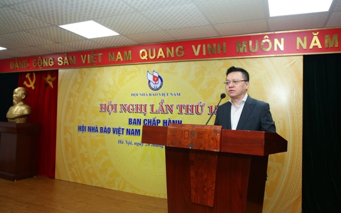 Tân Chủ tịch Hội Nhà báo Việt Nam Lê Quốc Minh phát biểu tại Hội nghị. Ảnh: Sơn Hải