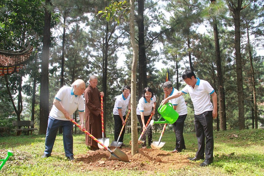 trồng cây tại khuôn viên chùa Trăm gian (Chương Mỹ)