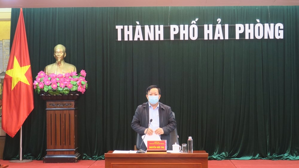 Phó Chủ tịch UBND thành phố Hải Phòng, Nguyễn Đức Thọ chủ trì Hội nghị trực tuyến về công tác phòng chống dịch bênh COVID-19 - Ảnh: Haiphong.gov.vn