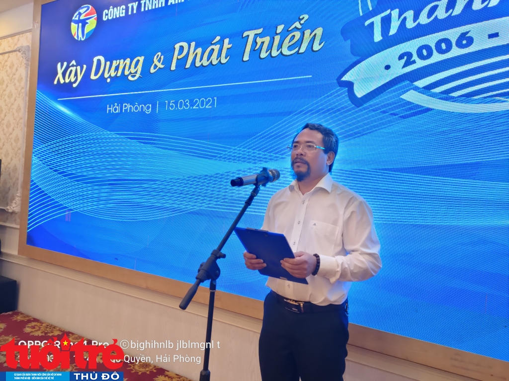 Ông Phạm Tuyên - Chủ tịch HĐQT, Giám đốc Công ty Âm nhạc Việt Thành phát biểu tại lễ kỷ niệm 15 năm thành lập Công ty
