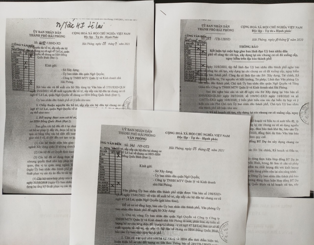 Các văn bản của UBND TP Hải Phòng về việc sắp xếp nhà ở cho các hộ dân ngõ 47 Lê Lai, Hải Phòng