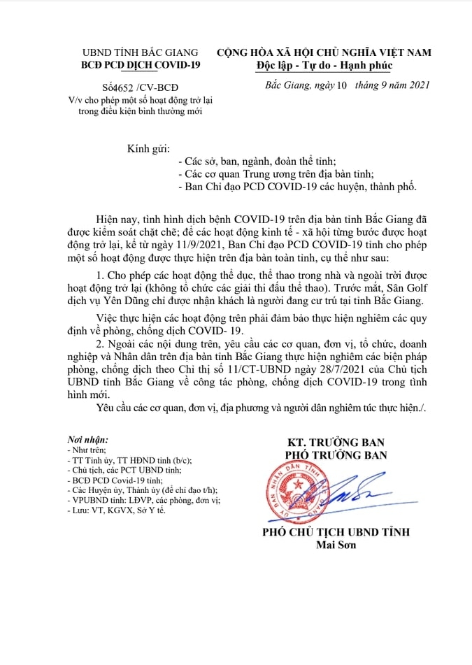 Ban Chỉ đạo phòng, chống dịch Covid-19 tỉnh Bắc Giang 