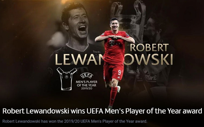 Tiền đạo Lewandowski giành giải cầu thủ xuất sắc nhất năm của UEFA