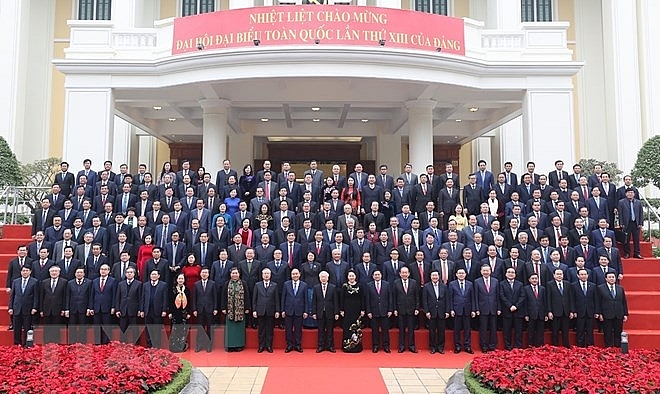 Các đồng chí lãnh đạo Đảng, Nhà nước và Ban Chấp hành Trung ương Đảng Cộng sản Việt Nam khóa XII, nhiệm kỳ 2016-2021. Ảnh: Trí Dũng/TTXVN