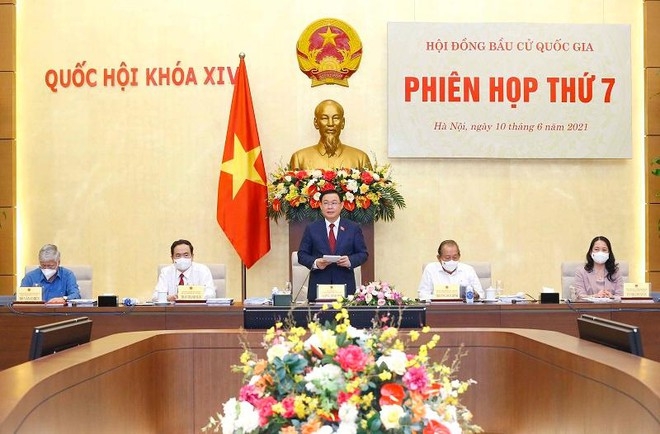 Chủ tịch Quốc hội Vương Đình Huệ phát biểu khai mạc Phiên họp thứ 7, Hội đồng Bầu cử quốc gia.