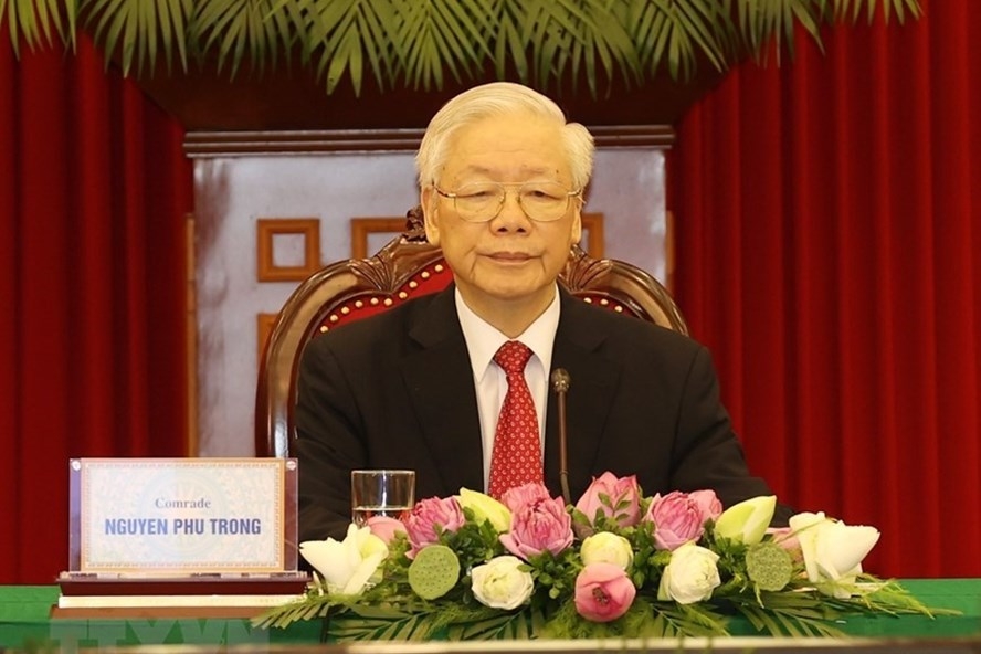 Tổng Bí thư Nguyễn Phú Trọng phát biểu tại Hội nghị thượng đỉnh giữa Đảng Cộng sản Trung Quốc với các chính đảng trên thế giới. Ảnh: TTXVN
