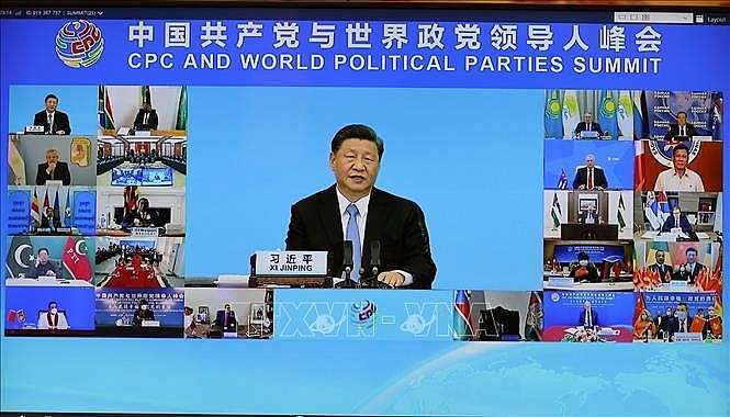Tổng Bí thư, Chủ tịch nước Trung Quốc Tập Cận Bình phát biểu khai mạc Hội nghị thượng đỉnh giữa Đảng Cộng sản Trung Quốc với các chính đảng trên thế giới. Ảnh: Trí Dũng/TTXVN