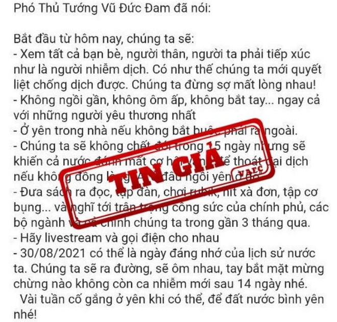 Phát ngôn giả mạo của Phó Thủ tướng Vũ Đức Đam lan truyền trên mạng xã hội