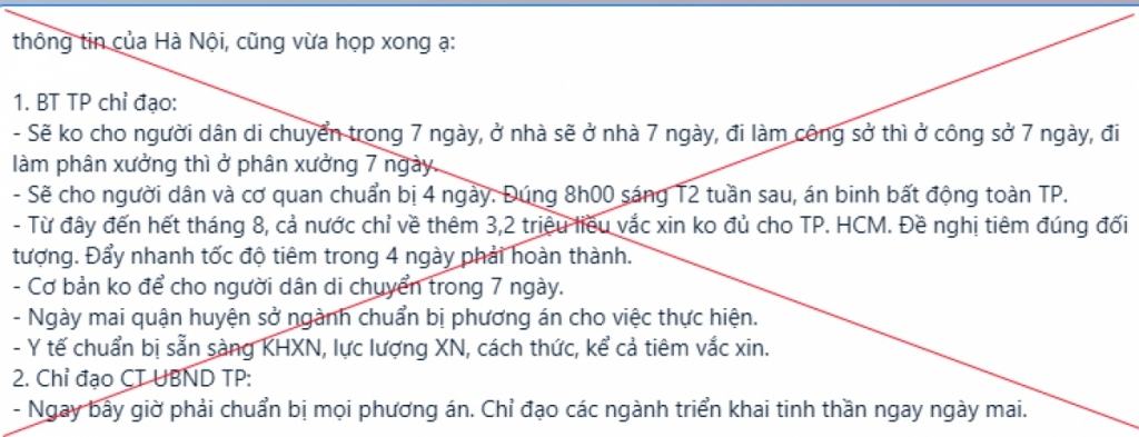 Thông tin đang lan truyền trên mạng xã hội là tin giả.