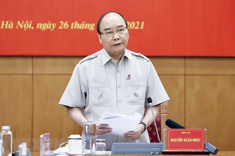 Chủ tịch nước Nguyễn Xuân Phúc, Trưởng Ban Chỉ đạo cải cách Tư pháp Trung ương phát biểu tại phiên họp. Ảnh: TTXVN