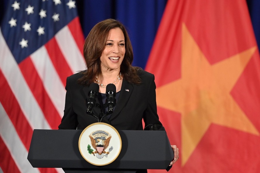 Chiều 26.8, Phó Tổng thống Mỹ Kamala Harris họp báo về chuyến thăm Việt Nam. Ảnh: Hải Nguyễn