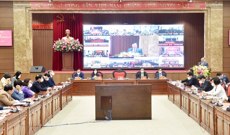 Hội nghị trực tiếp kết hợp trực tuyến tổng kết công tác xây dựng Đảng năm 2021, triển khai nhiệm vụ năm 2022 của Thành ủy Hà Nội.