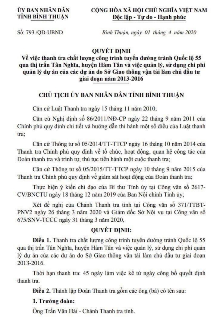 binh thuan bai 7 thanh tra chat luong tuyen duong tranh ql 55 xuong cap