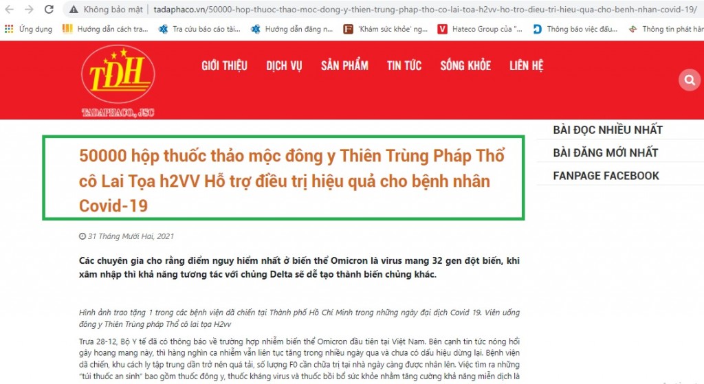 Vụ TADAPHACO quảng cáo thực phẩm chức năng như thuốc điều trị COVID-19: Xử lý nghiêm nếu vi phạm!