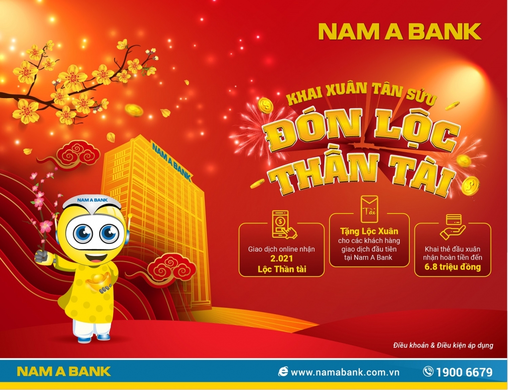 Khai xuân Tân Sửu, Nam A Bank gửi ngàn tài lộc may mắn đến các khách hàng giao dịch tại quầy, kênh ngân hàng số và thẻ tín dụng