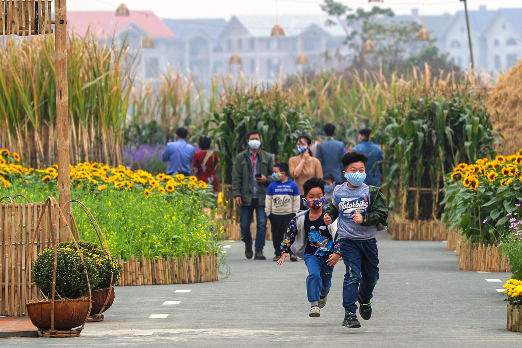 Cánh đồng xuân nổi bật phía cuối con đường với mía lau, ruộng ngô, lúa, luống rau xanh mát... để những người con xa quê được trải nghiệm một cách chân thật nhất những miền ký ức quê nhà