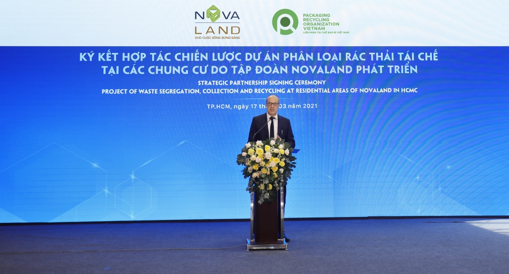 Đại diện Liên minh tái chế bao bì Việt Nam (PRO Việt Nam) phát biểu tại sự kiện.