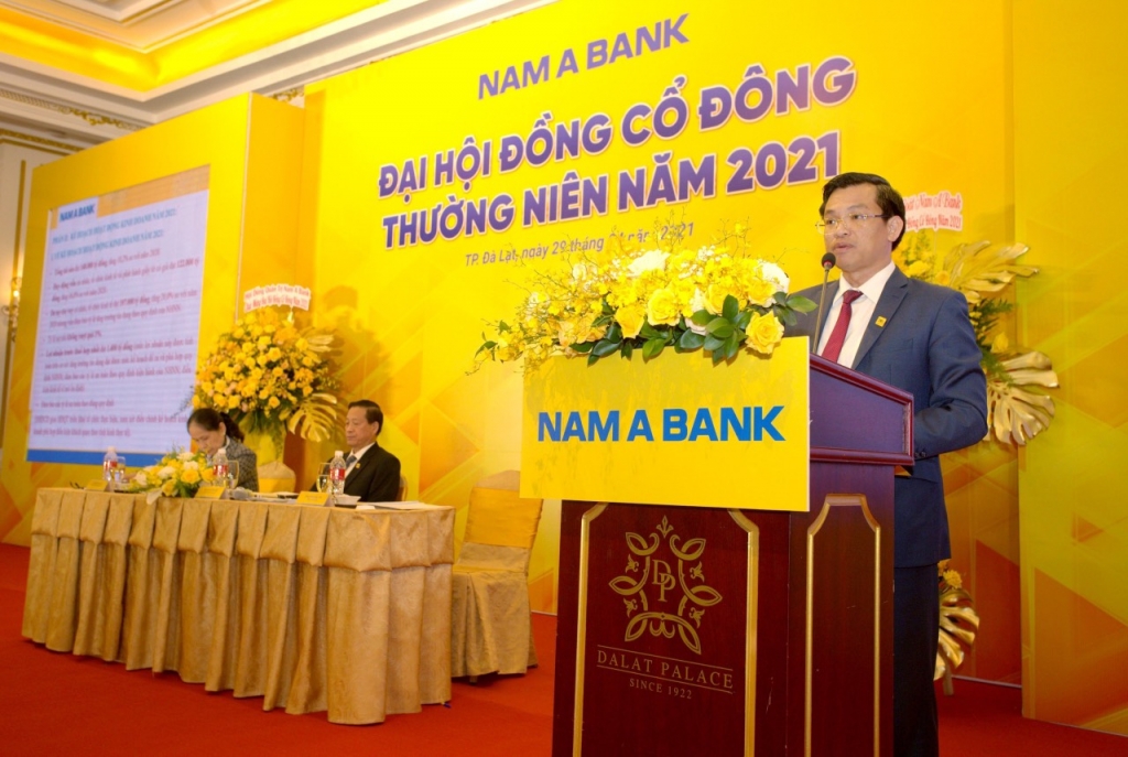 Ông Trần Ngọc Tâm – Tổng Giám đốc Nam A Bank phát biểu tại Đại hội