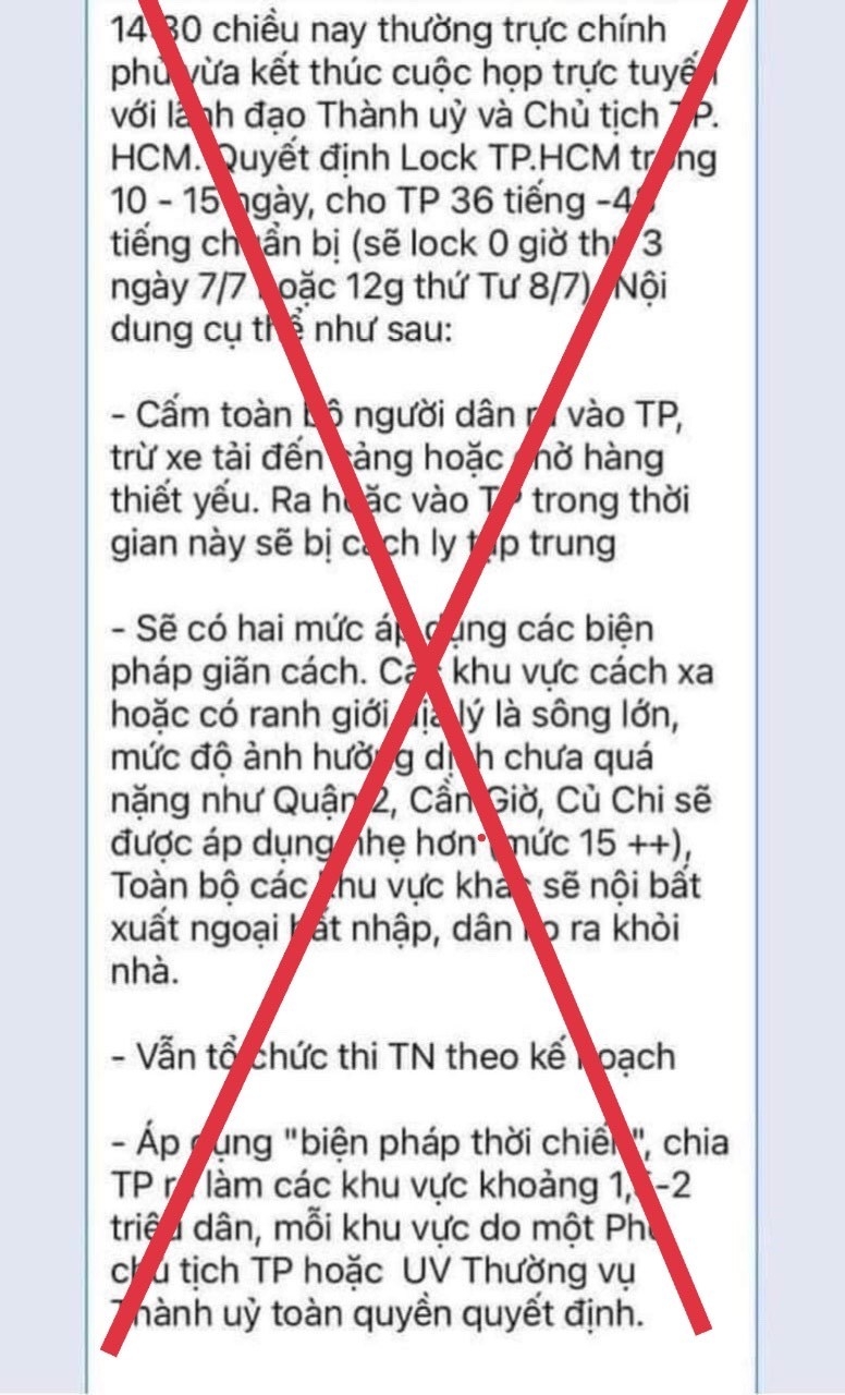 Bác bỏ tin lan truyền “lock TP HCM trong 10-15 ngày”